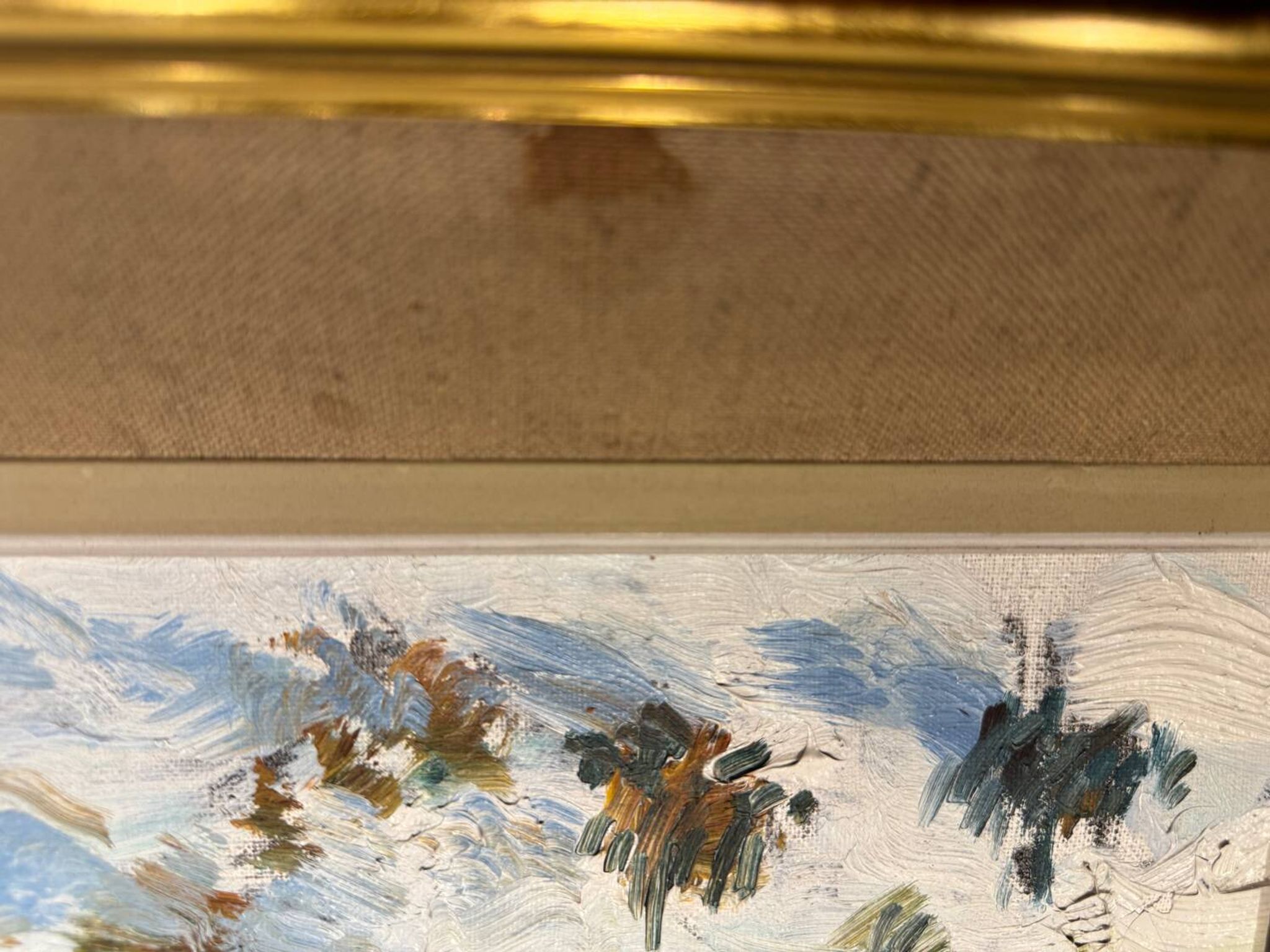 Antique painting, landscape under the snow, signed Fallet 1967