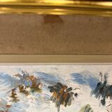 Antique painting, landscape under the snow, signed Fallet 1967