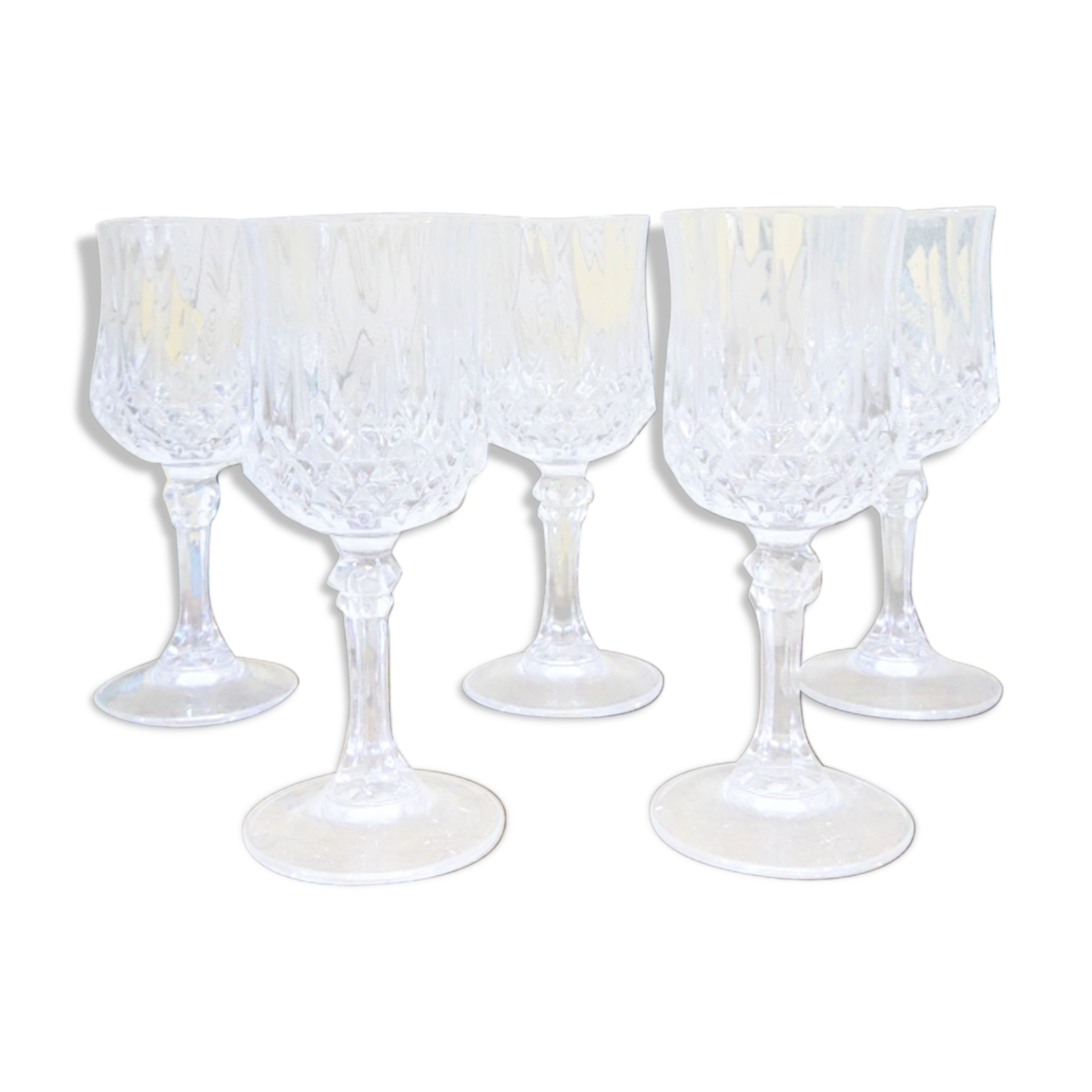 Five diamond-cut crystal liquor glasses