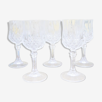Five diamond-cut crystal liquor glasses
