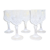 Five diamond-cut crystal liquor glasses