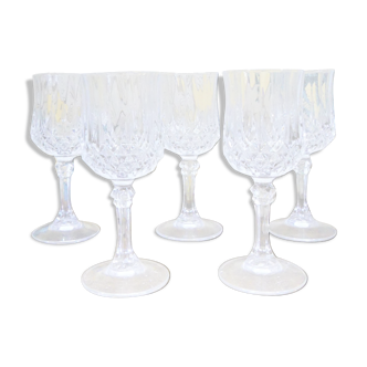 Five diamond-cut crystal liquor glasses