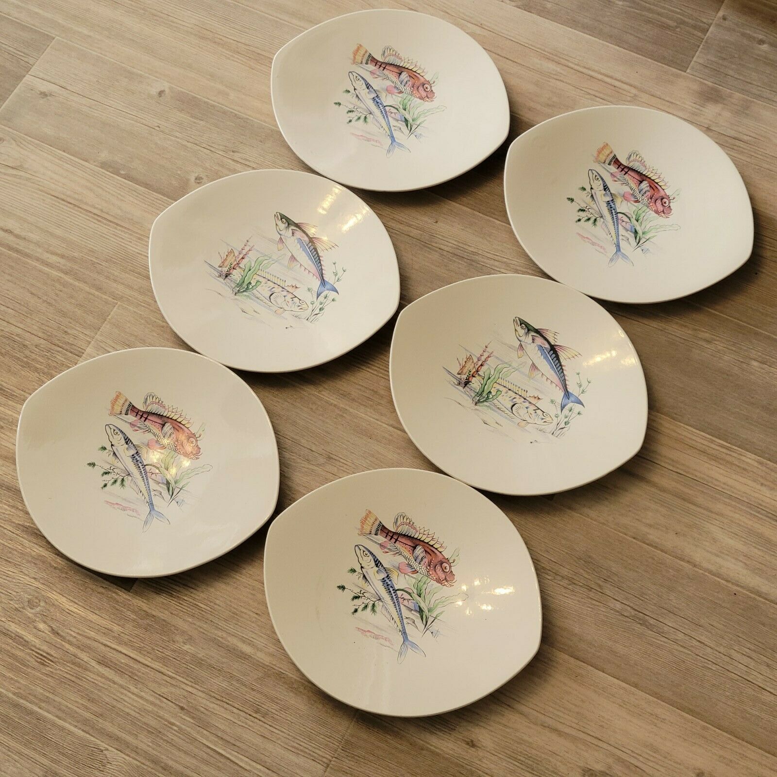 6 old fish plates in Salins earthenware France vintage oval