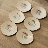 6 anciennes assiettes à poisson en faïence salins france vintage ovales