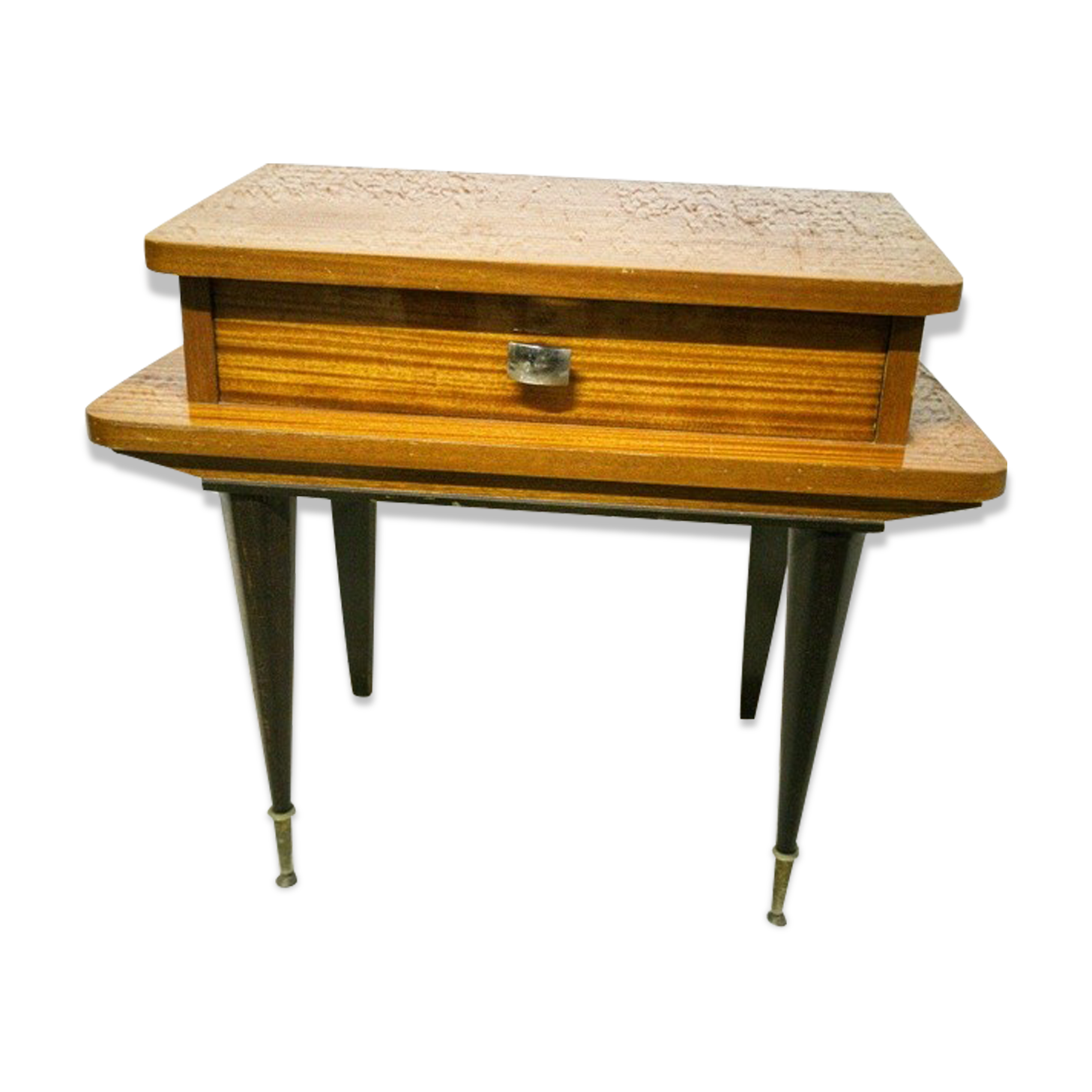 Vintage varnished wood bedside table
