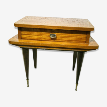 Vintage varnished wood bedside table