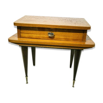 Vintage varnished wood bedside table