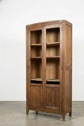 ​Bibliothèque / Vitrine ancienne style Louis XVI en bois patiné (à gri
