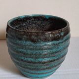 Ceramic planter with speckled enamel gadroons from the 1940s