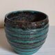 Ceramic planter with speckled enamel gadroons from the 1940s