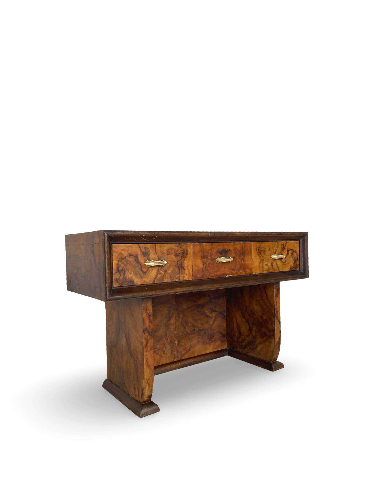 Italian burl walnut art deco console table, 1930s.