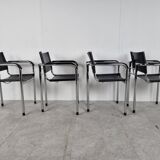 Vintage chrome and leather dining chairs set of 4 - 1980s