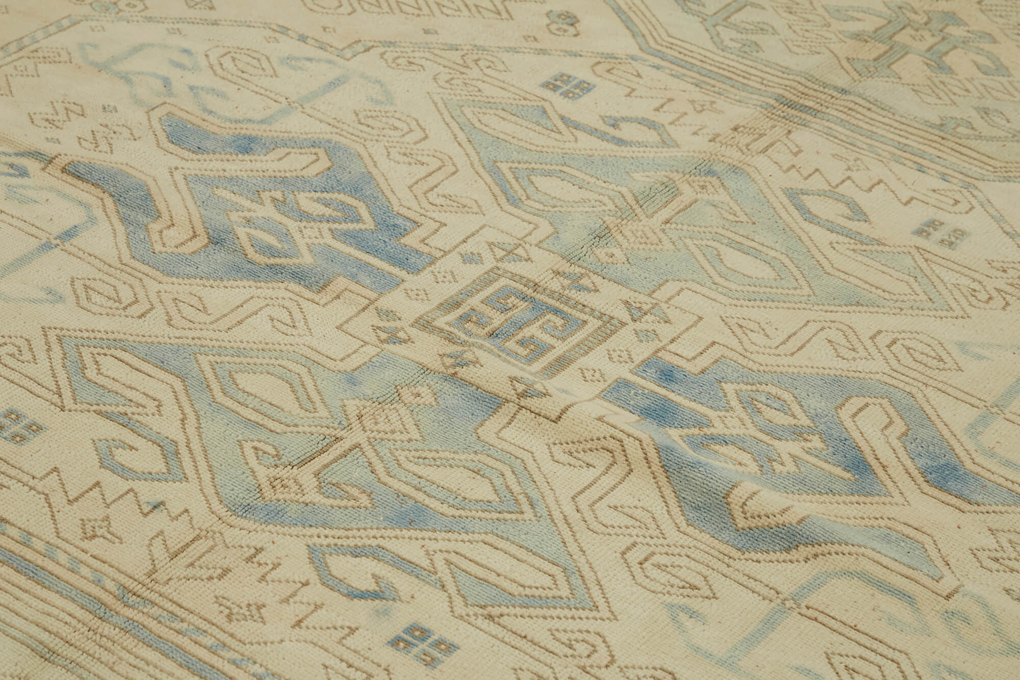 Hand-knotted anatolian vintage 1970s 263 cm x 348 cm beige wool carpet