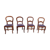 Set of 4 chairs in solid cherry; Louis Philippe style; Violin file; Seat in moleskine