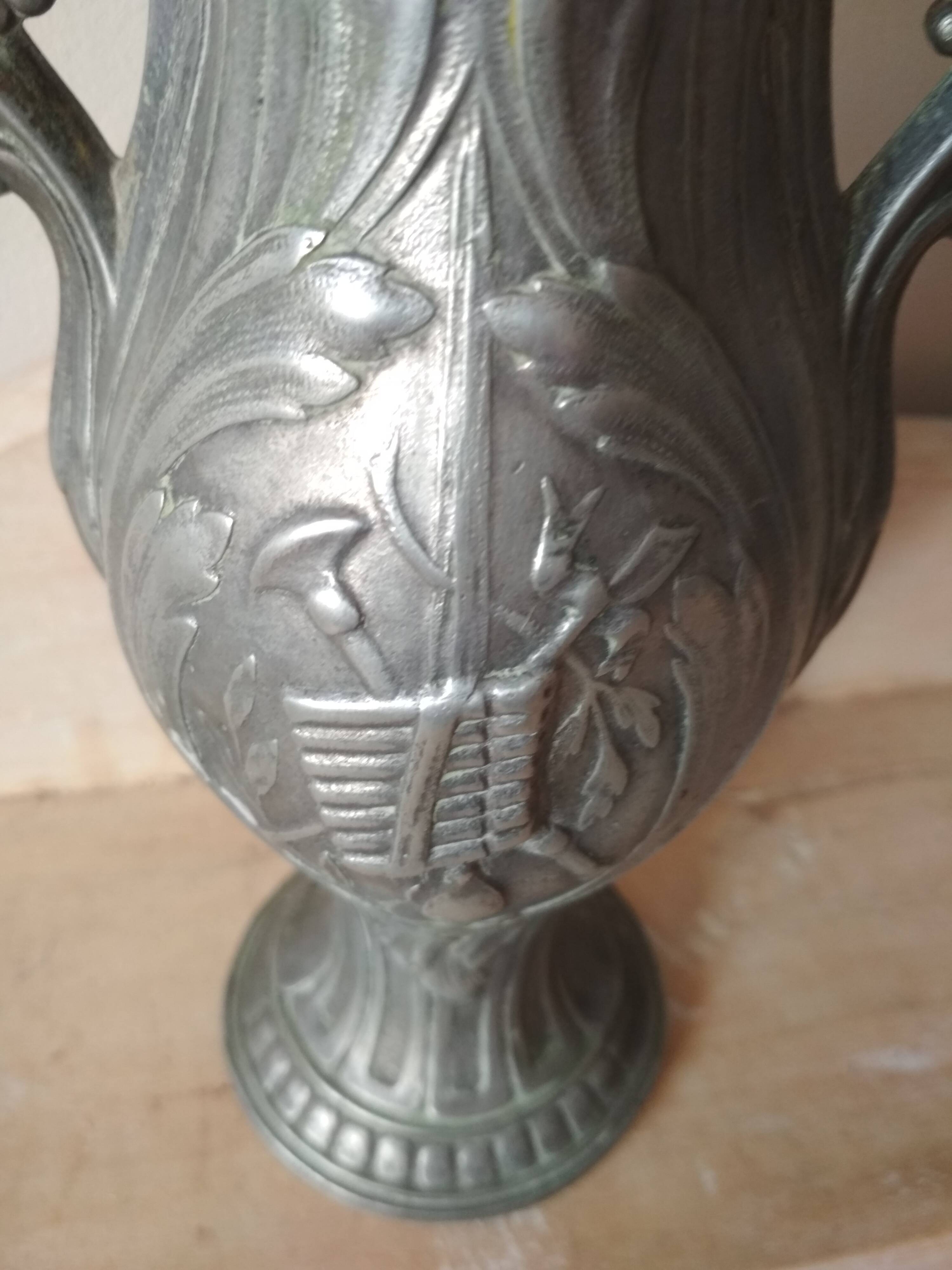 Art Nouveau style pewter vase - amphora vase