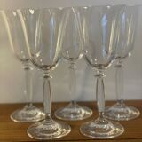 5 large tulip-shaped crystal glasses for wine or water.