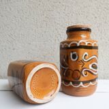 Set of 2 West Germany ceramic pots, brown and white patterns