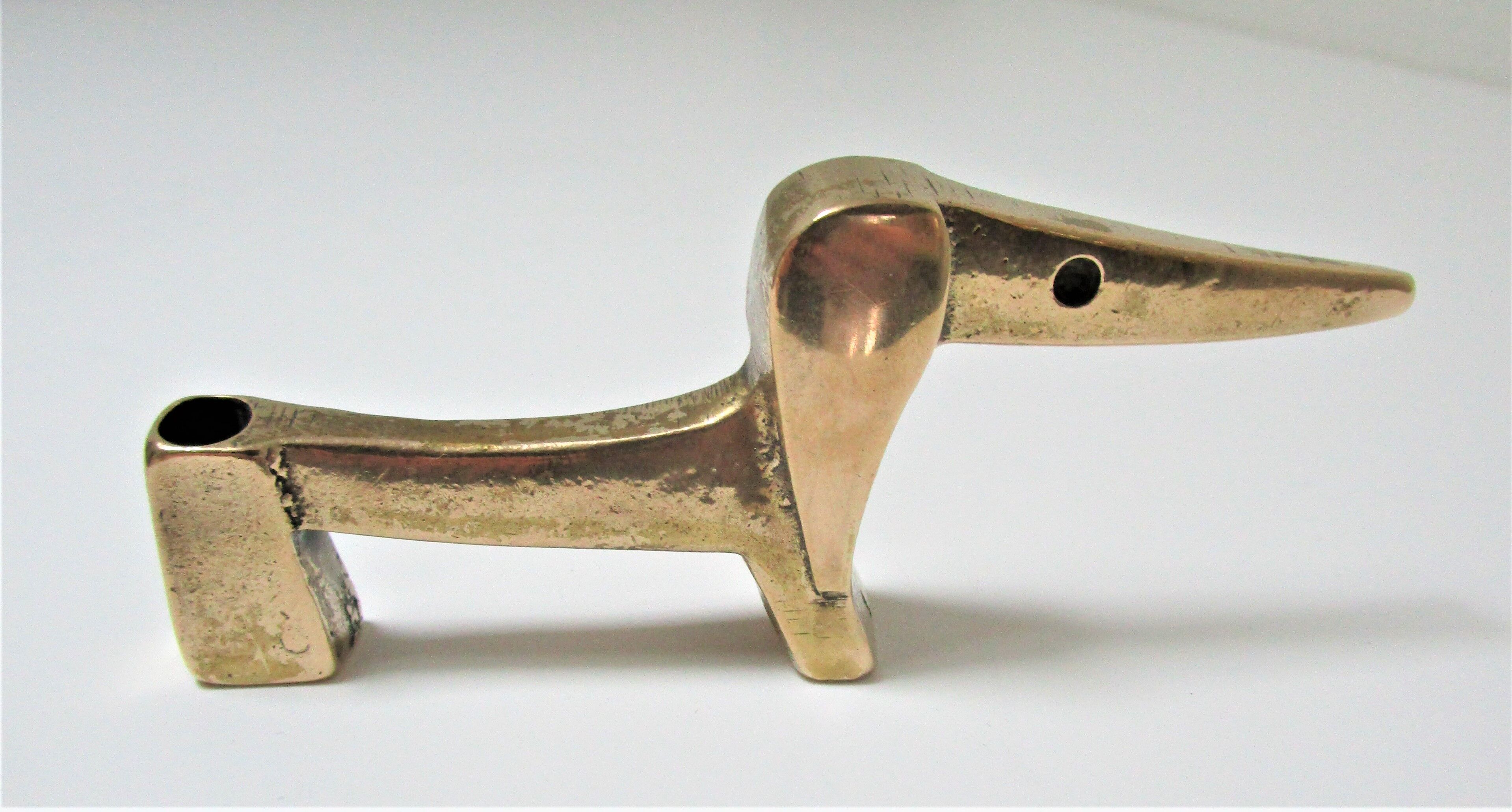 Dachshund bronze pen holder zoomorph design 60s