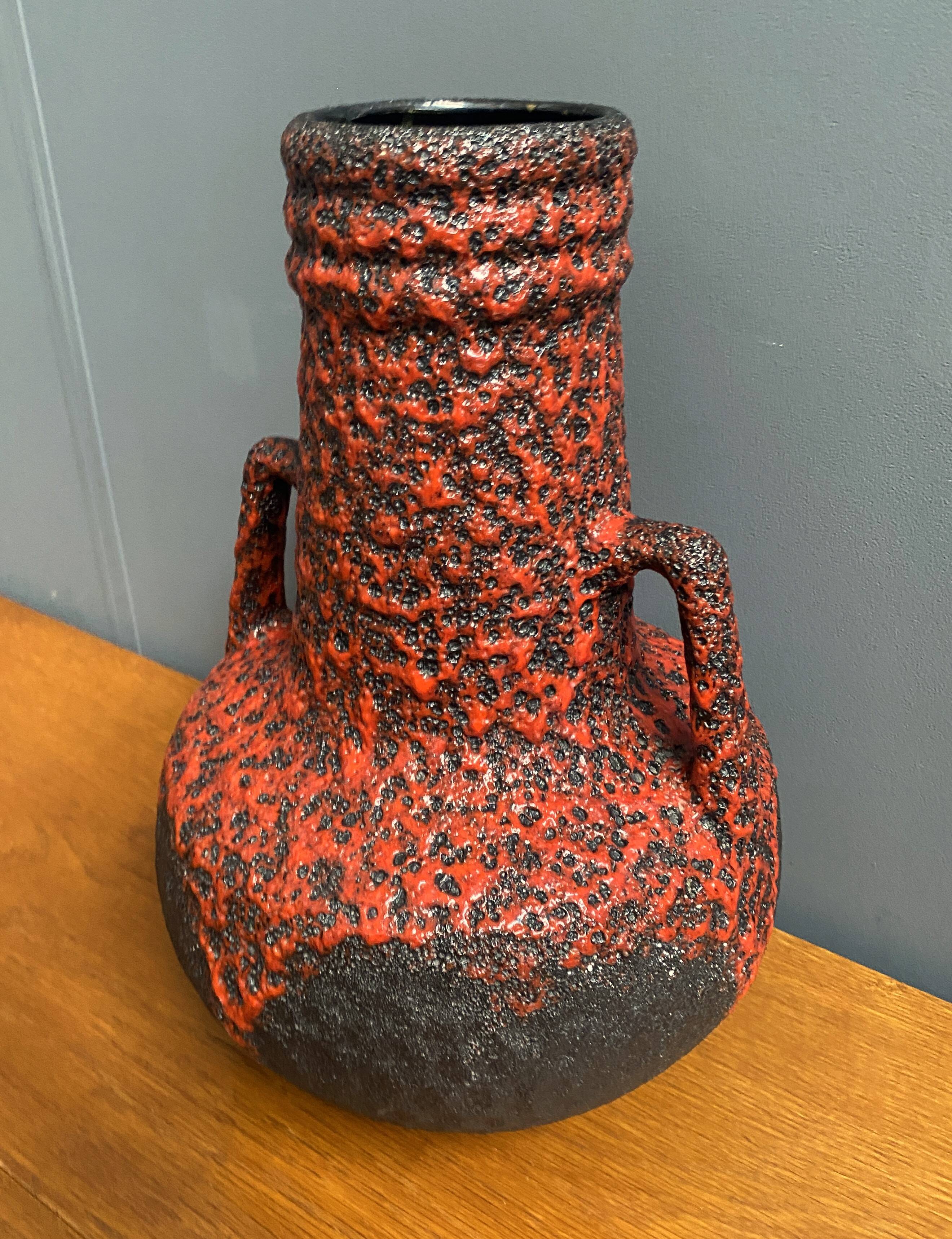 Fat Lava vase in red and black West Germany pottery