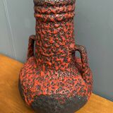 Fat Lava vase in red and black West Germany pottery