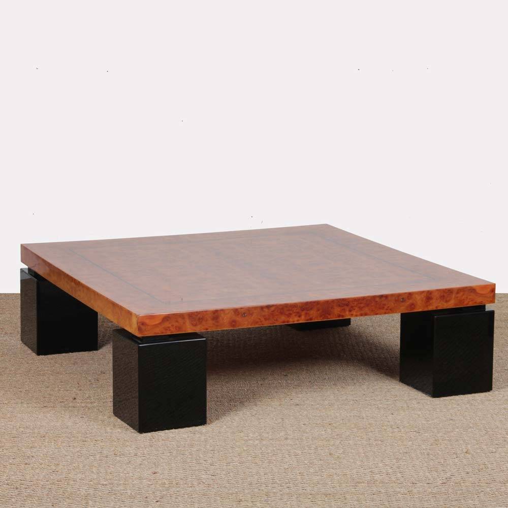 Square coffee table in elm burl, 1980