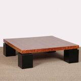 Square coffee table in elm burl, 1980
