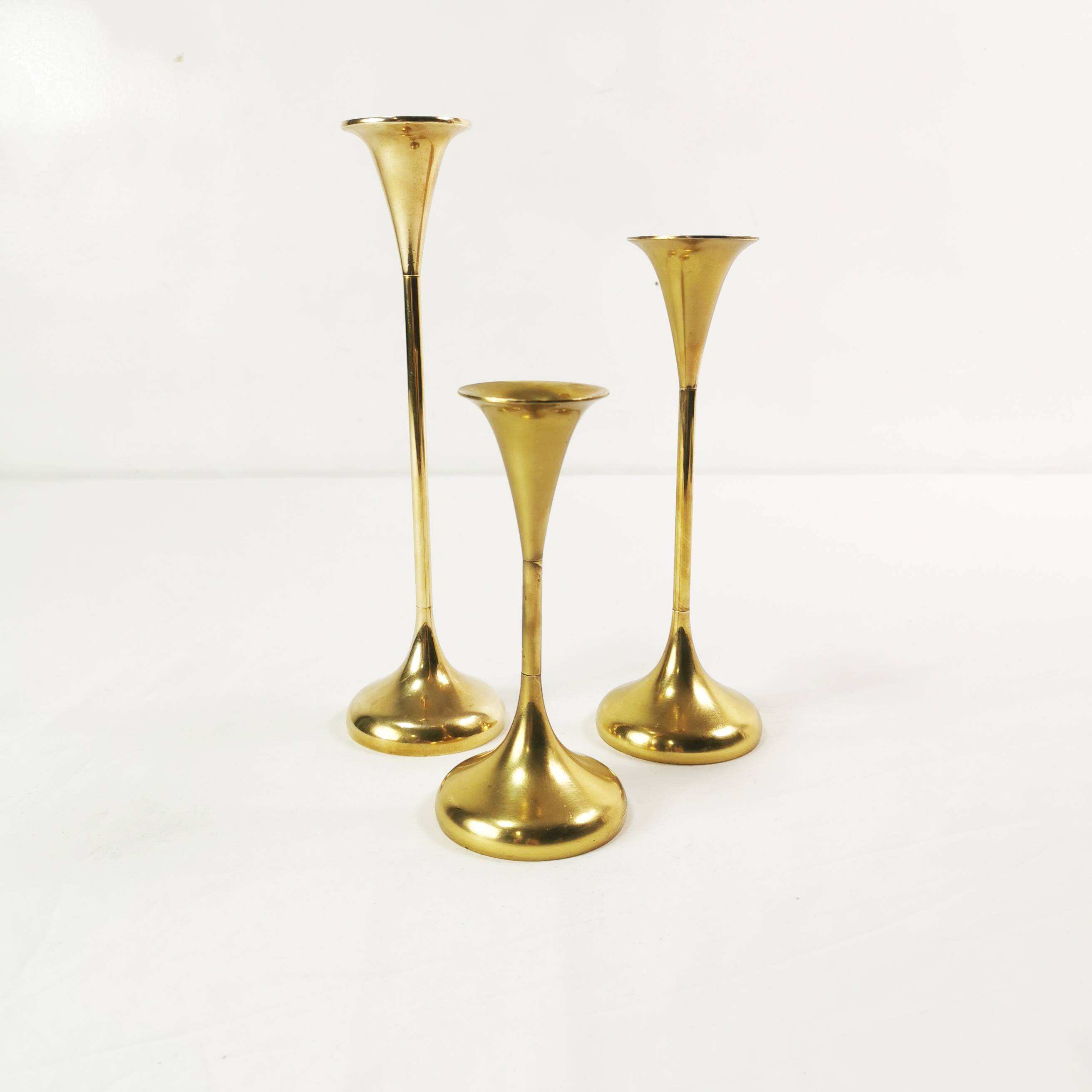 Set of modernist brass candlesticks, Denmark, 1960s.