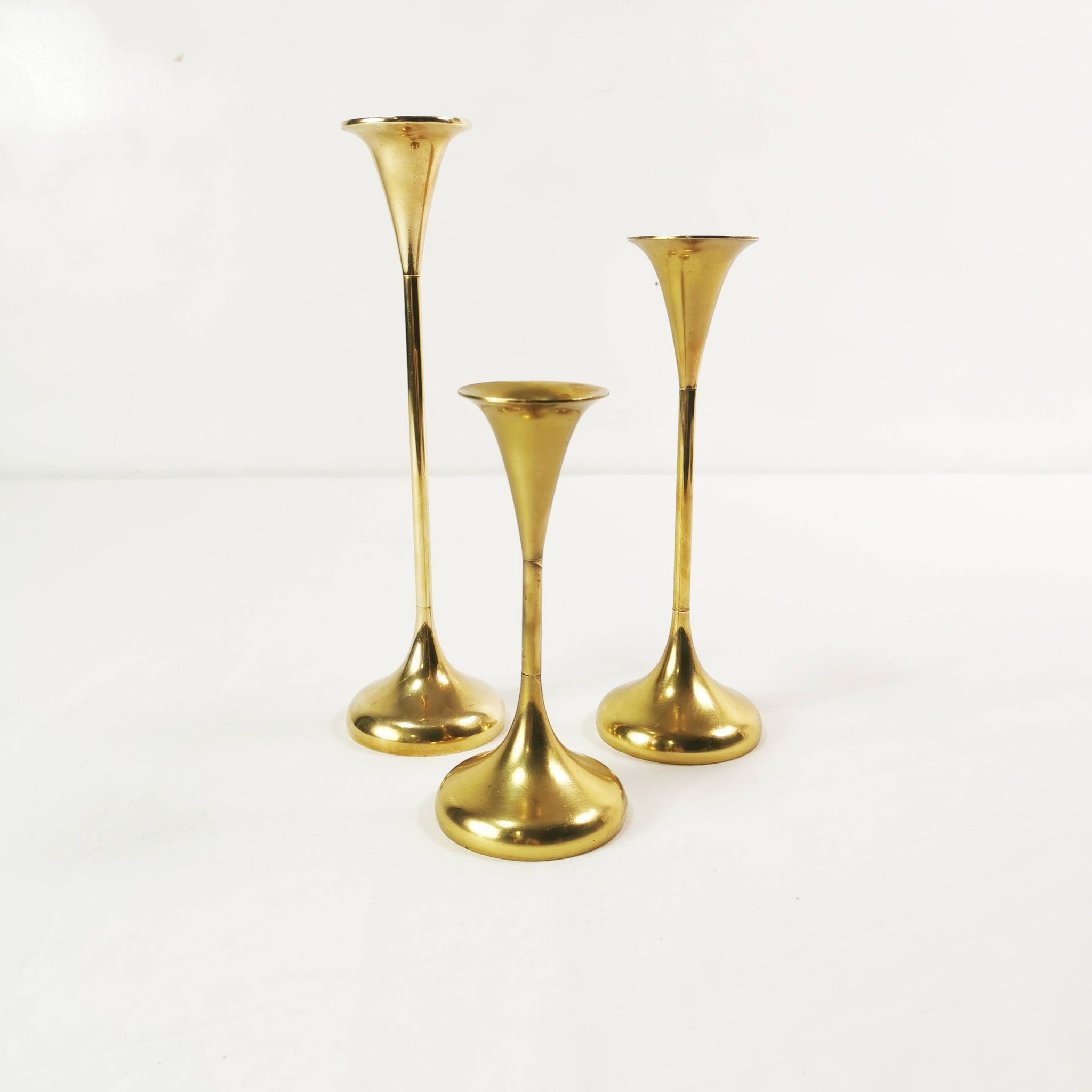 Set of modernist brass candlesticks, Denmark, 1960s.
