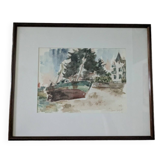 Cadre aquarelle signé port