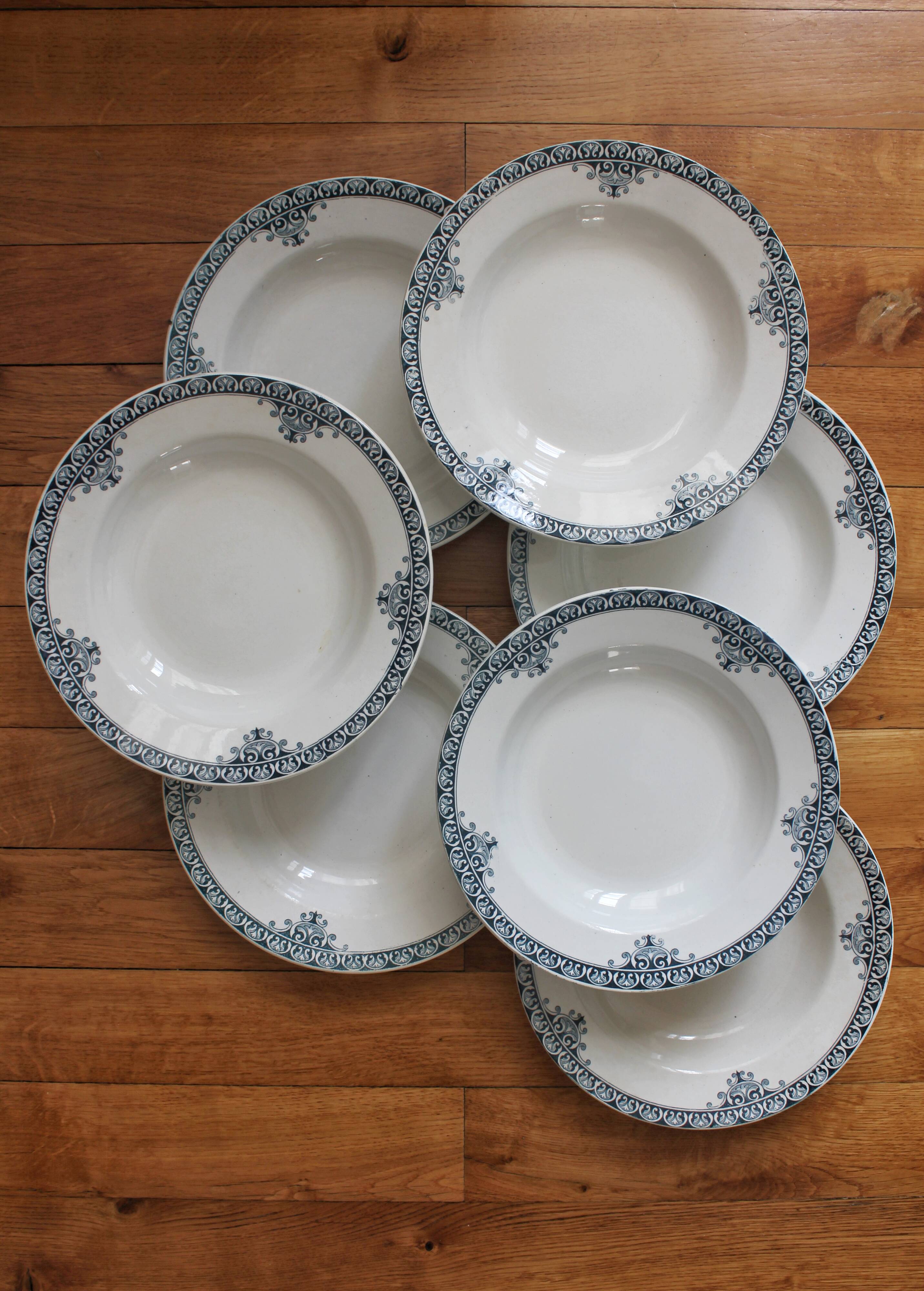 7 ironstone soup plates from Adrianople, Saint Amand and Hamage