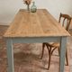 Solid oak farmhouse table "raw" 247x89, "chocolate oak" top