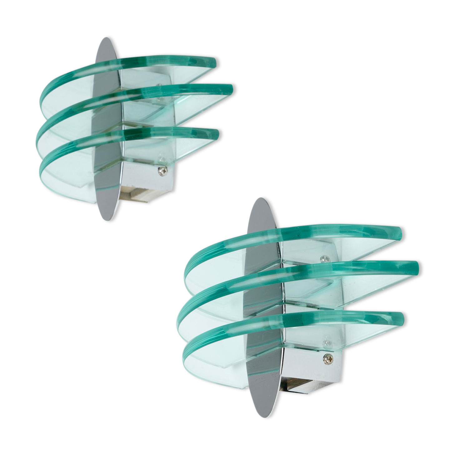 Paire d'appliques postmoderne en métal et verre circa 1980