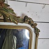 Ancien miroir style Louis XV patine doré et blanc, 145×82cms