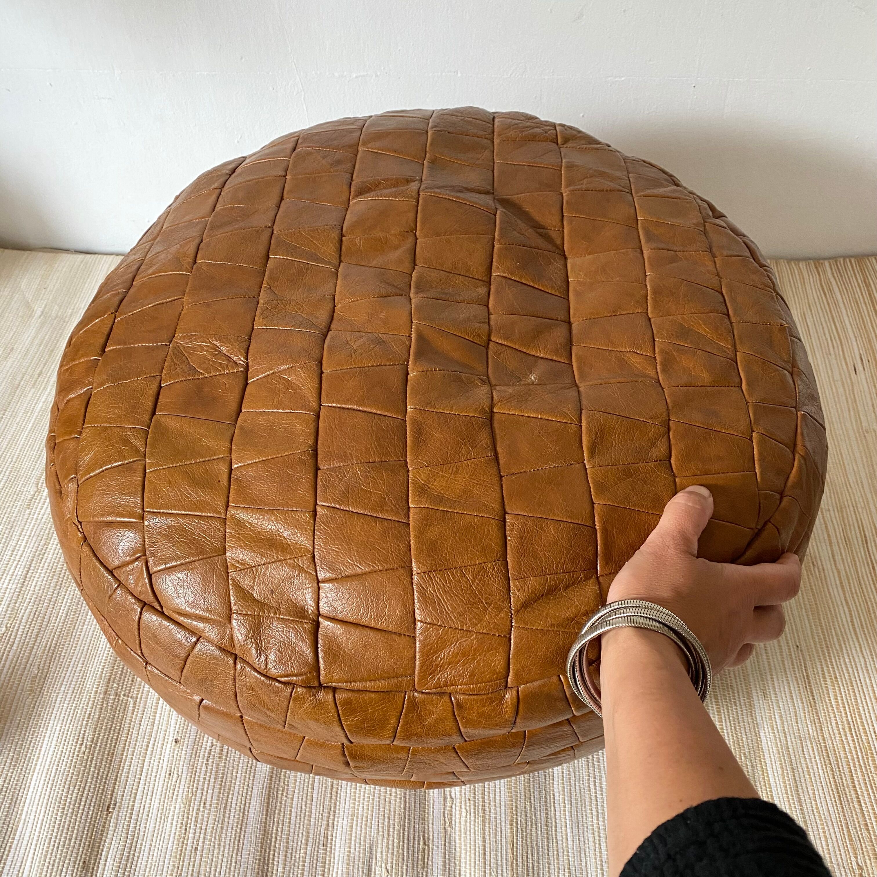 Patchwork leather pouf 70s