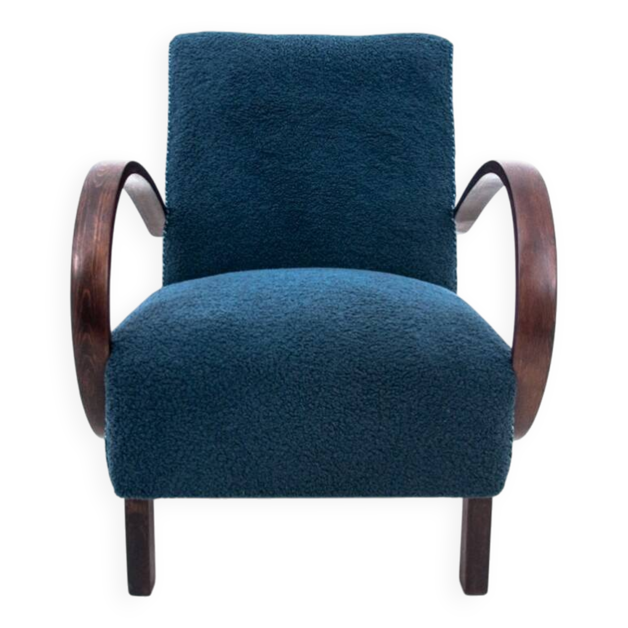 Blue boucle J. Halabala Armchair, after renovation