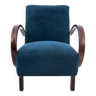 Blue boucle J. Halabala Armchair, after renovation