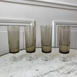 Set of 4 champagne flutes in smoked glass 70s