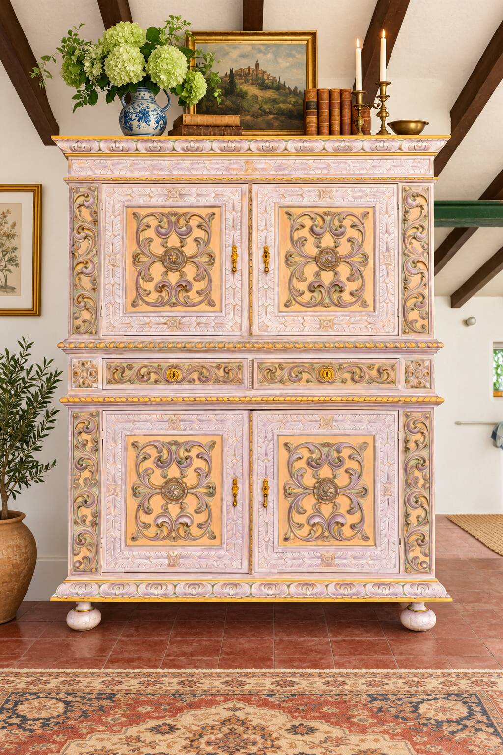 19th-century Renaissance Revival two-body cabinet: inspired by Monet's water lilies.