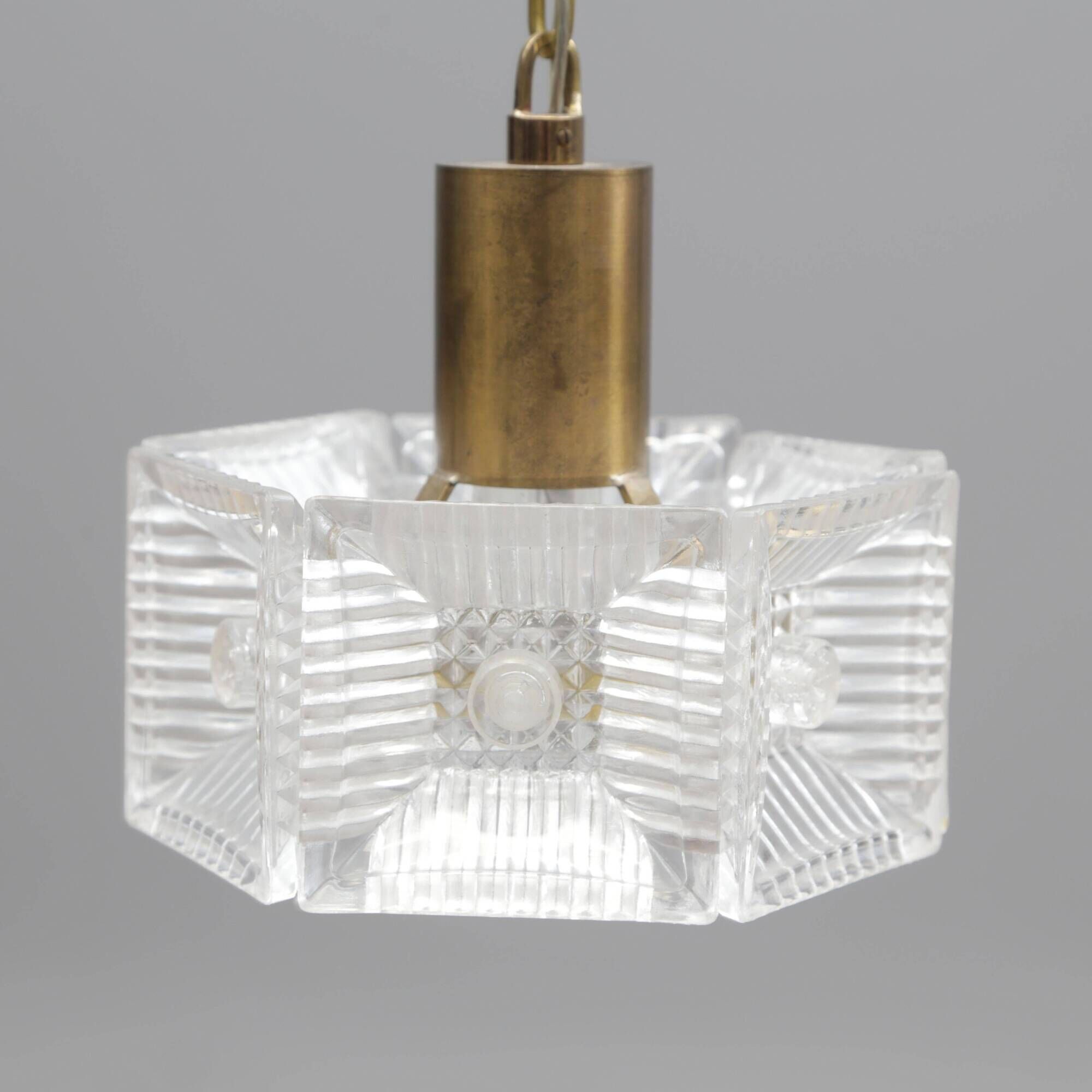 Ceiling light by Carl Fagerlund for Orrefors, brass and moulded glass, Sweden 1960.