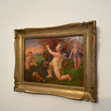 Tableau ancien XIXème huile sur panneau « Putti «