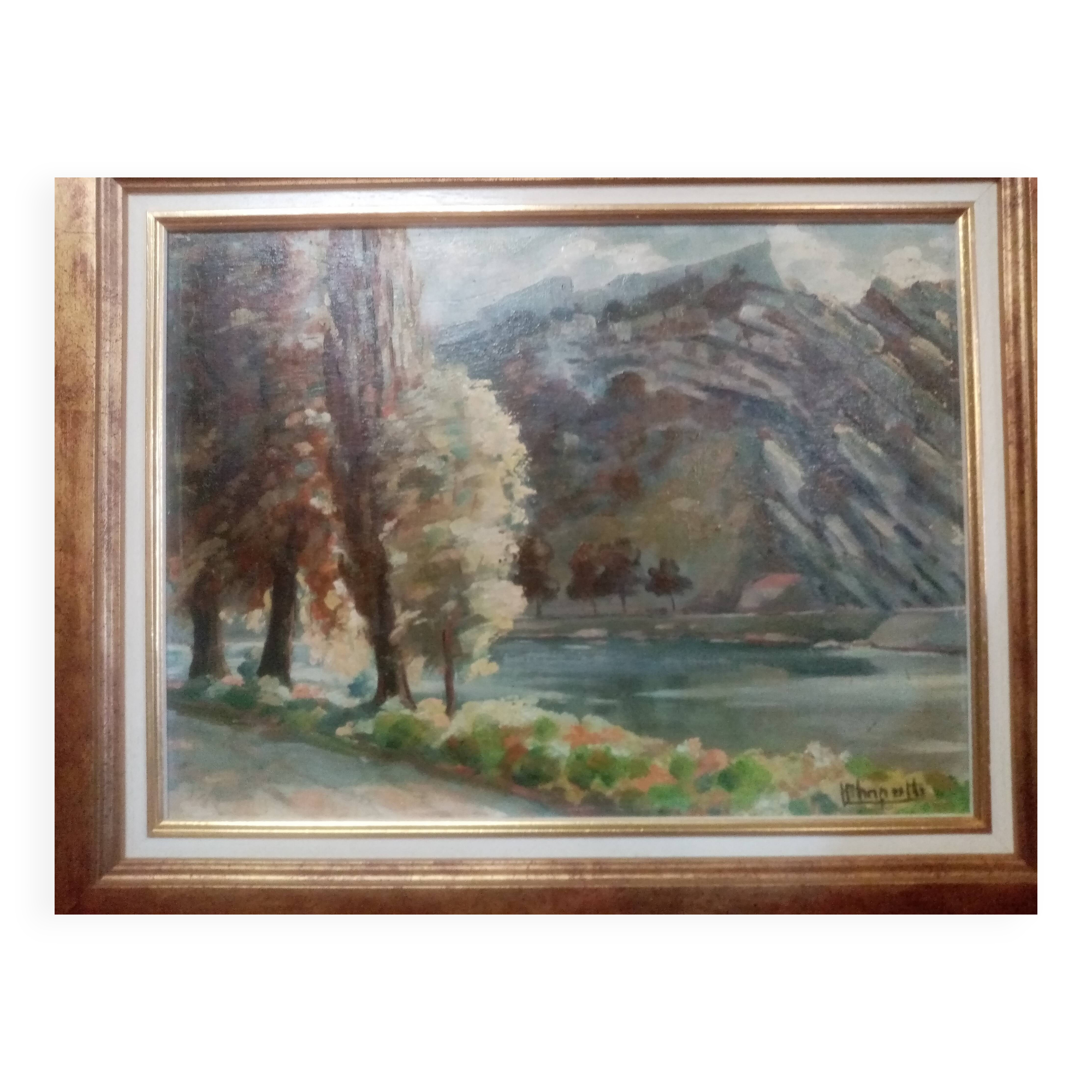 OIL PAINTING ON CARDBOARD VIEW OF THE CITADEL OF BESANCON SIGNED HENRI CHAPATTE