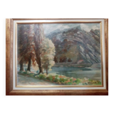 Tableau huille sur carton, vue citadelle de Besançon signé Henri Chapatte