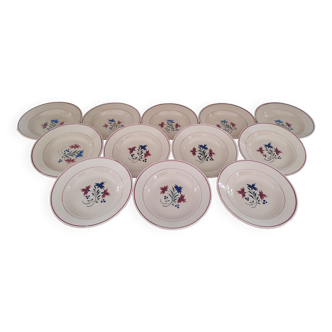 Set of 12 hollow plates 30s earthenware K&G Lunéville model Denise