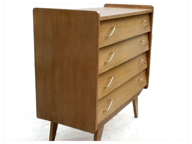 Renovated vintage chest of drawers 1960s golden oak compass feet