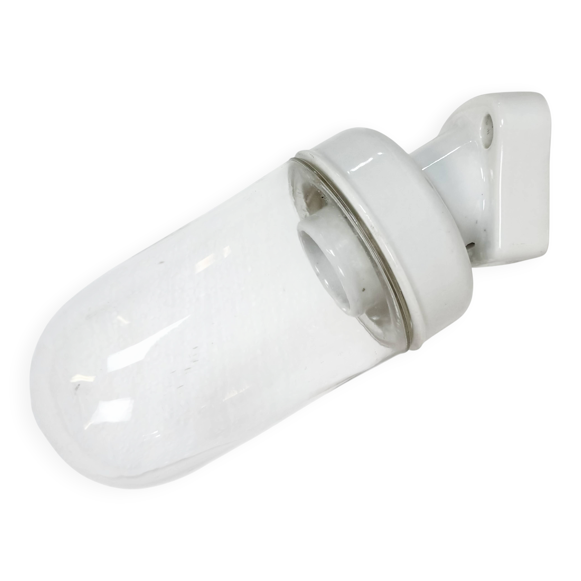 Vintage White Porcelain Wall Light with Clear Glass, 1960s