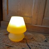 Pale yellow glass mushroom bedside lamp