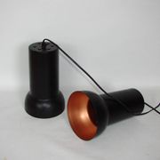 A pair of vintage pendant lights – black brass, modernist