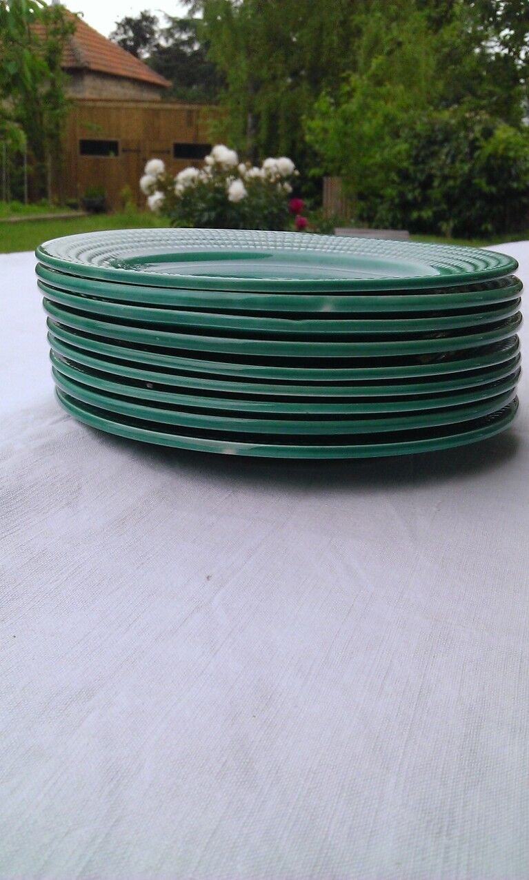 9 Plates blue green earthenware dessert