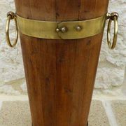 Victorian style barrel umbrella stand, solid oak, curved with 3 bands and gr.