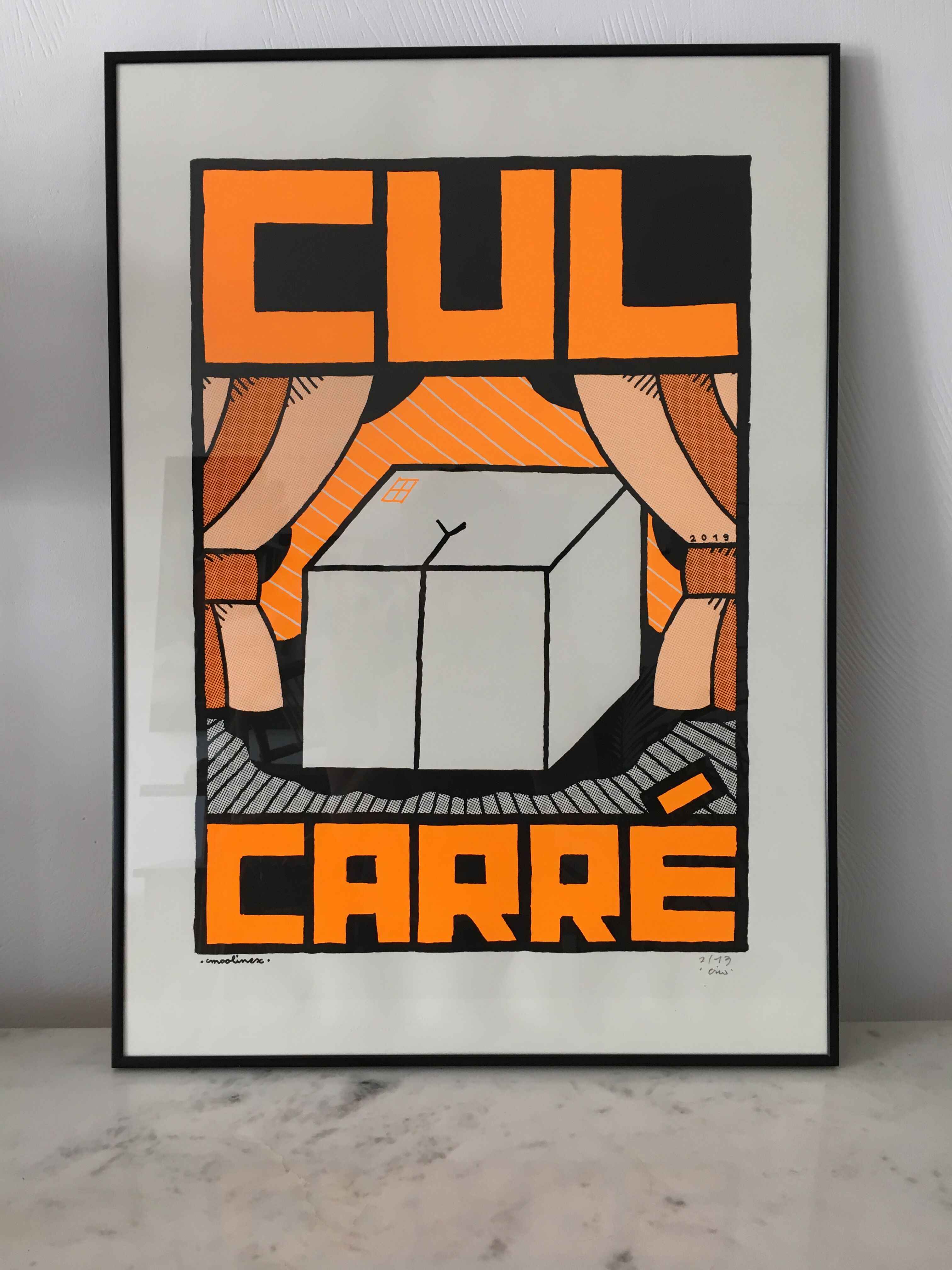 "Cul Carré" orange poster 70x50 cm handmade hand-printed numbered